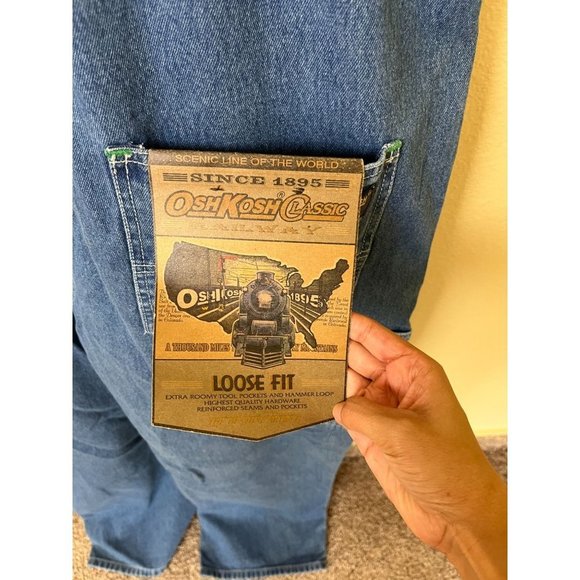 Deadstock Oshkosh B'Gosh Loose Fit Vestback Denim Bib Overalls Size Large - Picture 5 of 6
